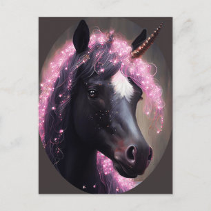 Carte Postale Unicorn noir et rose Imaginaire de fée Créature