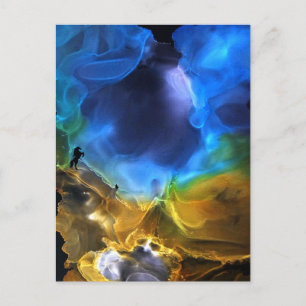 Carte Postale Unicorn Space Nebula bleu jaune Alcool art
