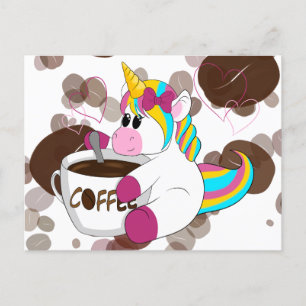 Carte Postale Unicorn with coffee
