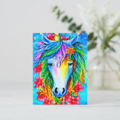 Carte Postale Unicorne Abstraite Fleurs de visage aquarelle Art (Debout devant)