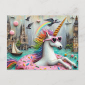 Carte Postale Unicorne adorable flottant sur une rivière de Doug (Devant)