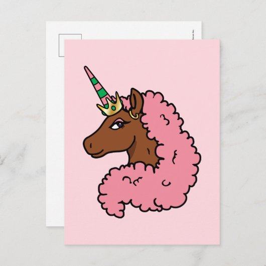 Carte Postale Unicorne Afro Rose clair (Devant / Derrière)