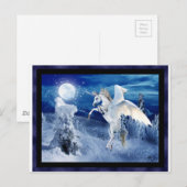 Carte Postale Unicorne ailée Pegasus Moon Cheval neige Tir'Riell (Devant / Derrière)