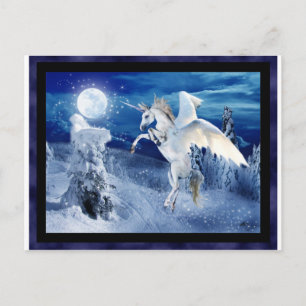 Carte Postale Unicorne ailée Pegasus Moon Cheval neige Tir'Riell