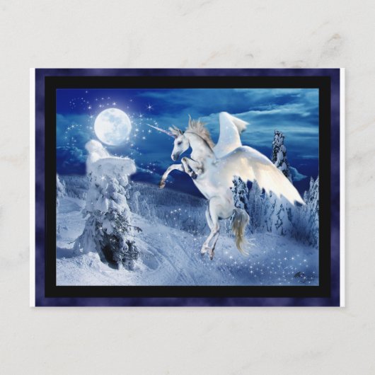 Carte Postale Unicorne ailée Pegasus Moon Cheval neige Tir'Riell (Devant)