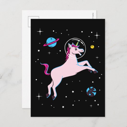 Carte Postale Unicorne Animaux Dans L'Espace (Devant / Derrière)