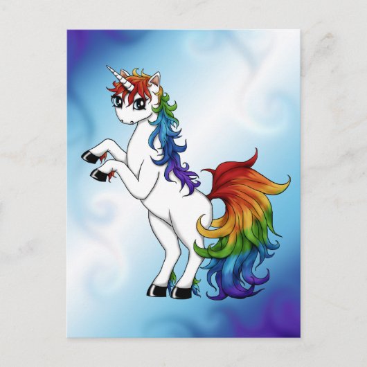 Carte Postale Unicorne arc-en-ciel (Devant)