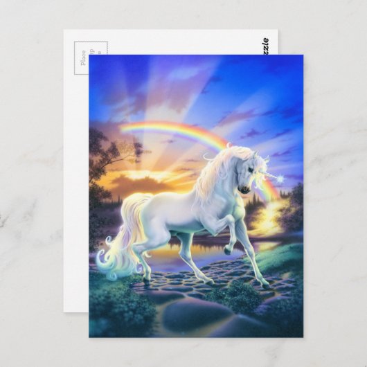Carte Postale Unicorne arc-en-ciel (Devant / Derrière)