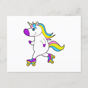 Carte Postale Unicorne au patinage en ligne avec patins à roulea