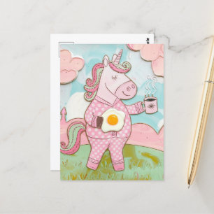 Carte Postale Unicorne avec café et oeuf