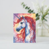 Carte Postale Unicorne avec cheveux rouges (Debout devant)