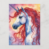 Carte Postale Unicorne avec cheveux rouges (Devant)