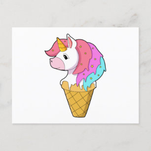 Carte Postale Unicorne avec crème glacée