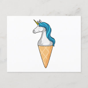 Carte Postale Unicorne avec crème glacée gaufre
