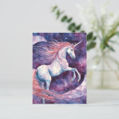 Carte Postale Unicorne avec la lune rose blanc violet (Debout devant)