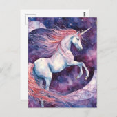 Carte Postale Unicorne avec la lune rose blanc violet (Devant / Derrière)