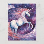 Carte Postale Unicorne avec la lune rose blanc violet (Devant)