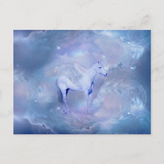 Carte Postale Unicorne bleue avec ailes imaginaire (Devant)