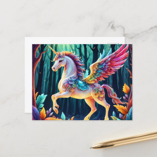 Carte Postale Unicorne colorée Pegasus