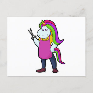 Carte Postale Unicorne comme coiffeur avec ciseaux
