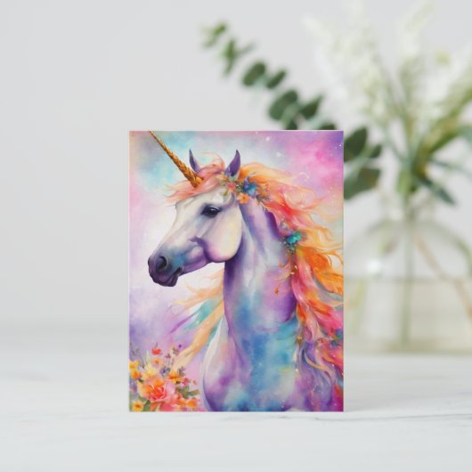 Carte Postale Unicorne couleur Pastel (Debout devant)