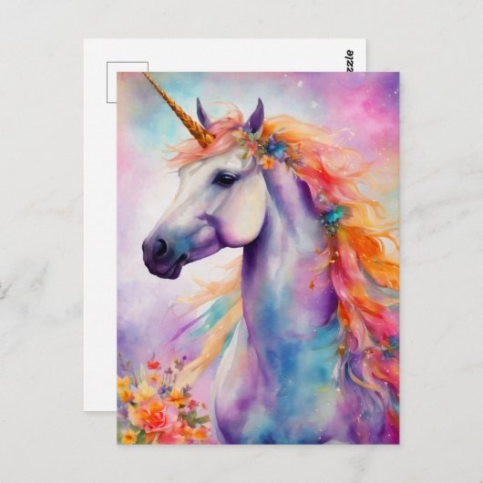Carte Postale Unicorne couleur Pastel (Devant / Derrière)