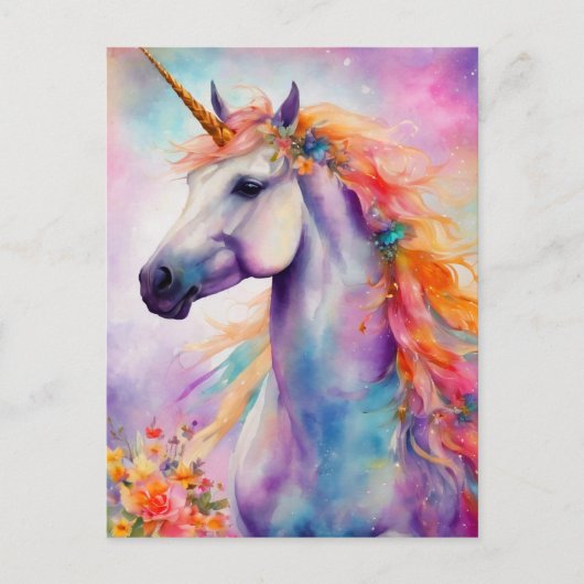 Carte Postale Unicorne couleur Pastel (Devant)