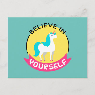 Carte Postale Unicorne "Croyez en vous-même" dessin de motivatio