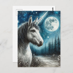 Carte Postale Unicorne dans la forêt