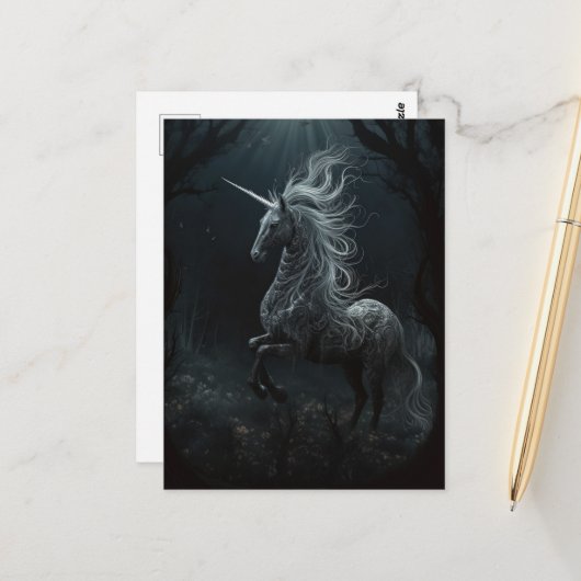 Carte Postale Unicorne dans la forêt (Devant/Arrière en situation)