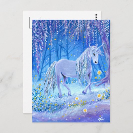 Carte Postale Unicorne dans les bois (Devant / Derrière)