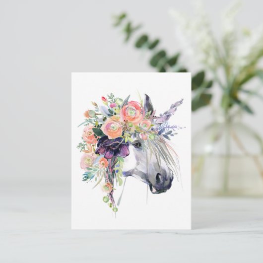 Carte Postale Unicorne en fleurs (Debout devant)