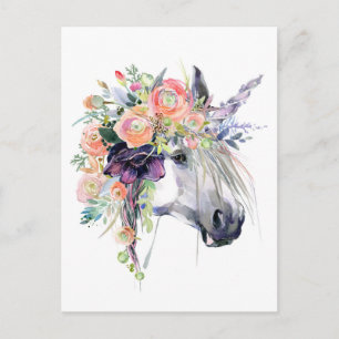 Carte Postale Unicorne en fleurs