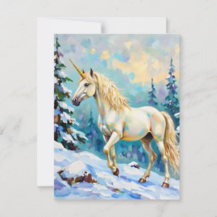 Carte Postale Unicorne en hiver