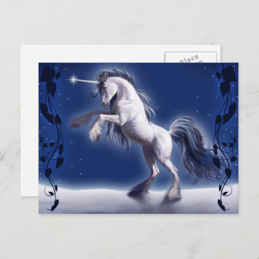 Carte postale Unicorne En Imaginaire Neige (Devant / Derrière)