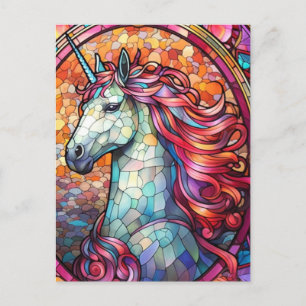 Carte Postale Unicorne en verre coloré