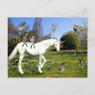 Carte Postale Unicorne et fées