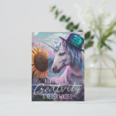 Carte Postale Unicorne et tournesol Une vie créative (Debout devant)