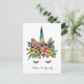 Carte Postale Unicorne Lashes Avec Rainbow Horn (Debout devant)