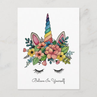 Carte Postale Unicorne Lashes Avec Rainbow Horn