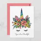 Carte Postale Unicorne Lashes Avec Rainbow Horn (Devant / Derrière)