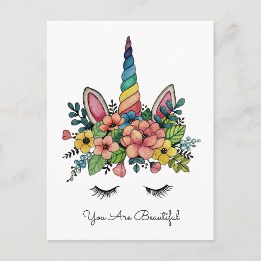 Carte Postale Unicorne Lashes Avec Rainbow Horn (Devant)