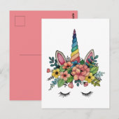 Carte Postale Unicorne Lashes Avec Rainbow Horn (Devant / Derrière)