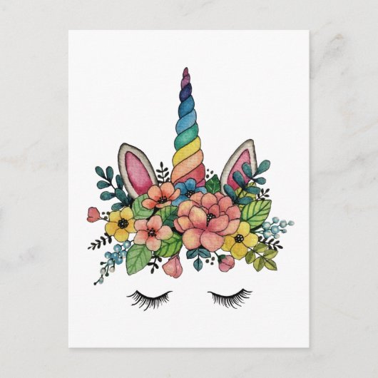 Carte Postale Unicorne Lashes Avec Rainbow Horn (Devant)
