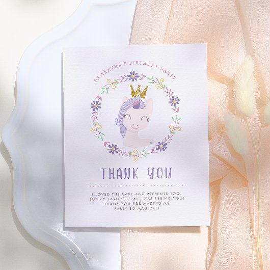 Carte Postale Unicorne magique Princesse | Merci d'anniversaire