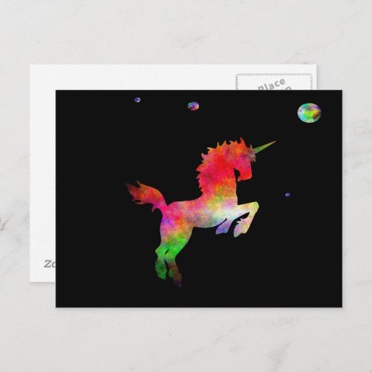 Carte Postale Unicorne multi-hued Deep Space (Devant / Derrière)