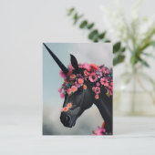 Carte Postale Unicorne noire avec fleurs (Debout devant)