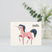 Carte Postale Unicorne nordique rose avec Mane noir (Debout devant)