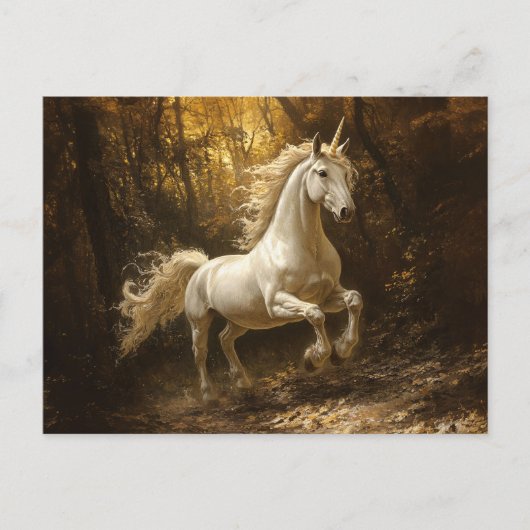 Carte Postale Unicorne Qui Traverse La Peinture Forestière (Devant)