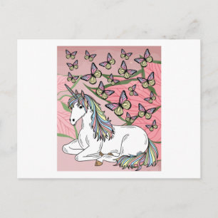 Carte Postale Unicorne Rétro Avec Papillons